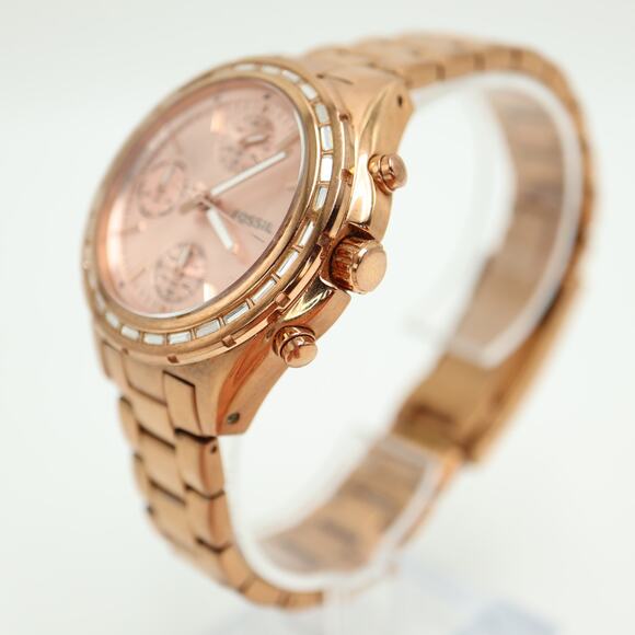 Fossil Dylan Rose Gold Chronograph 37mm Watch Baguette Steel CH2826 New Battery main image 9